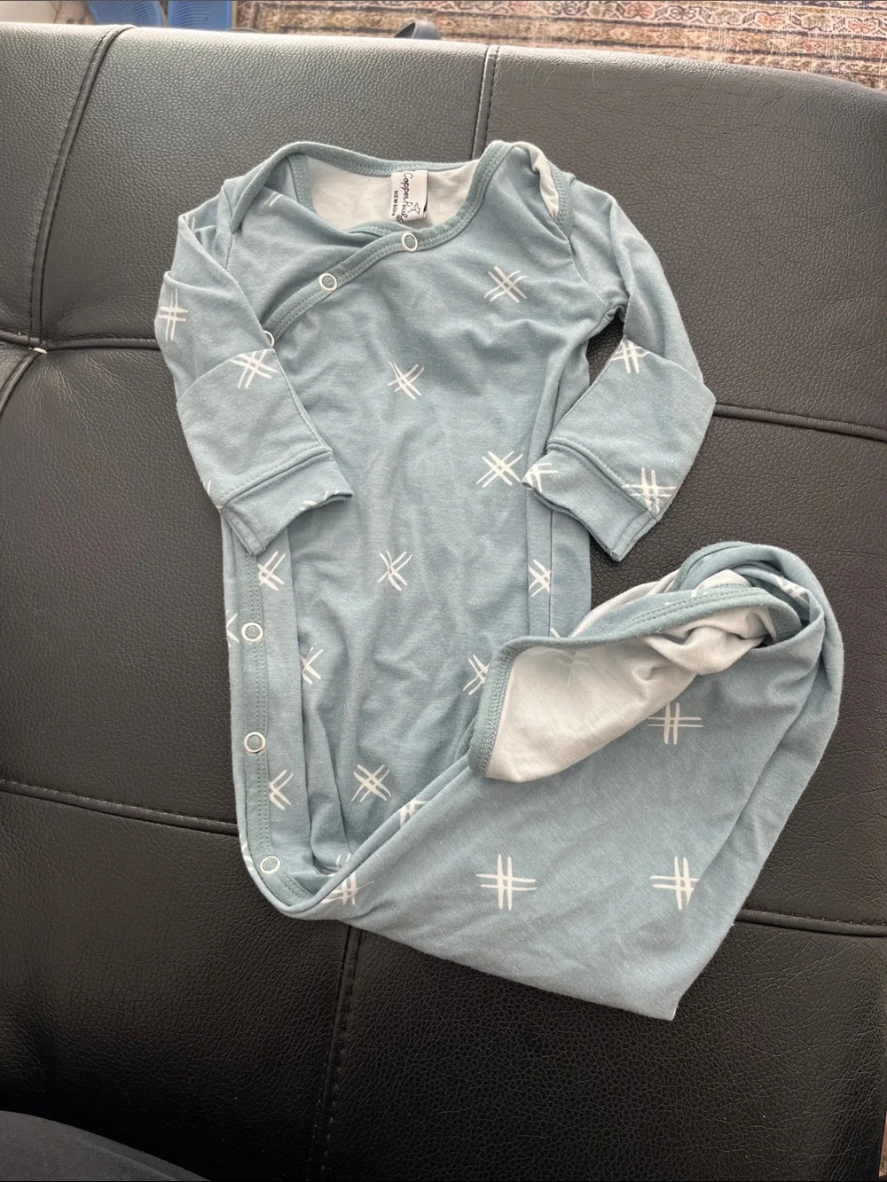 Light Blue Baby Footed Nightgown with White Cross Pattern